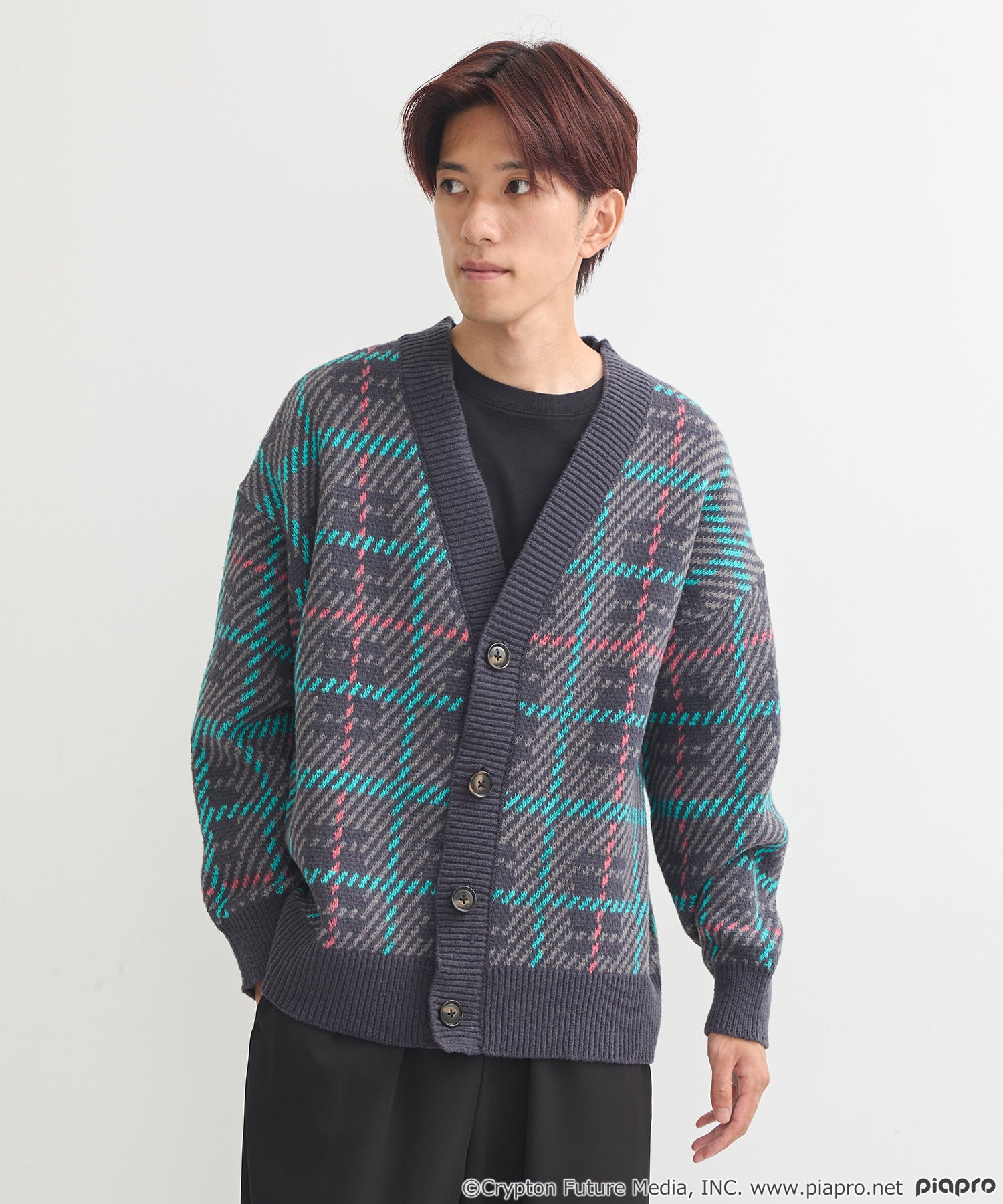 (Goods - Outerwear) Hatsune Miku & Kagamine Rin/Len Checkered Pattern Knit Cardigan [earth music&ecology Japan Label]