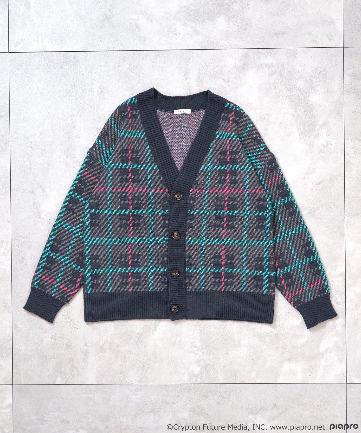 (Goods - Outerwear) Hatsune Miku & Kagamine Rin/Len Checkered Pattern Knit Cardigan [earth music&ecology Japan Label]