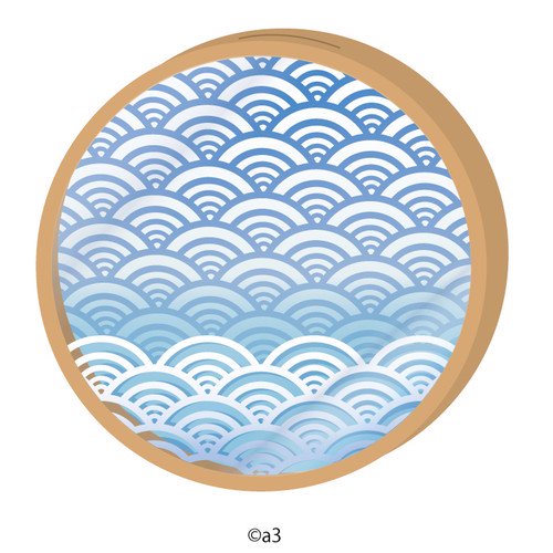 (Goods - Key Chain Cover) Round Character Frame 22 - Traditional Wave Pattern (Indigo)