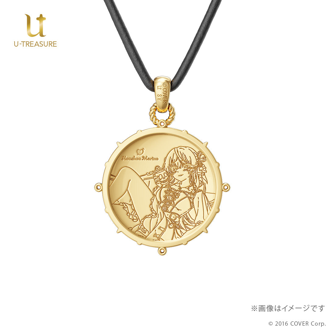 (Goods - Necklace) hololive Houshou Marine Coin Necklace Leather Cord ver. - Silver (Yellow Gold Plated){Bonus:Art Card}