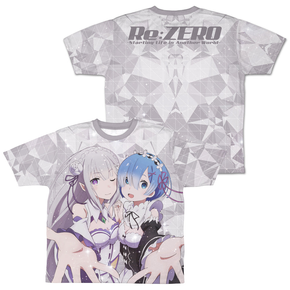 (Goods - Shirt) Re:Zero - Starting Life in Another World Emilia & Rem Double-sided Full Graphic T-Shirt S Size