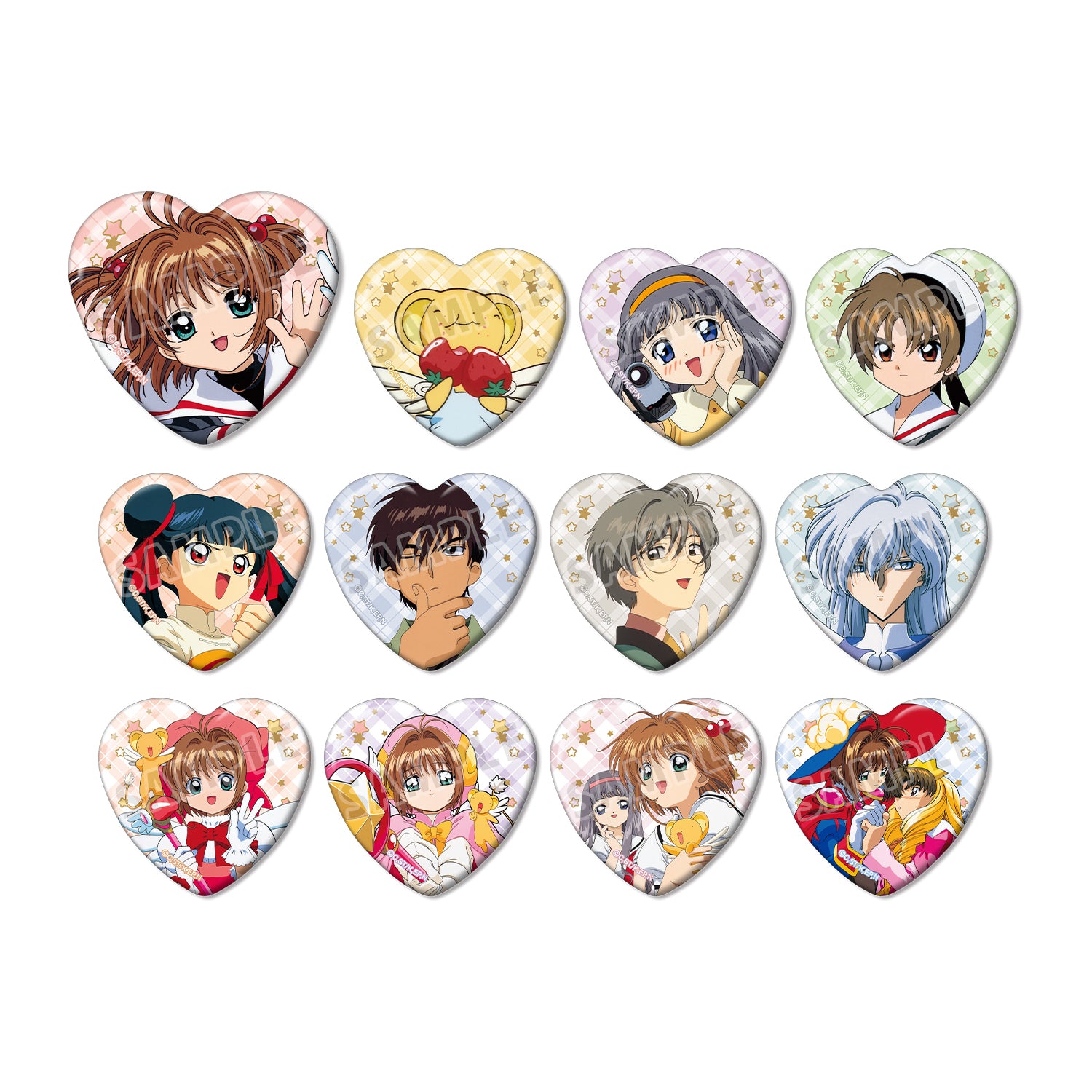 (1BOX=12)(Goods - Badge) TV Anime Card Captor Sakura Trading Heart-shaped Button Badge