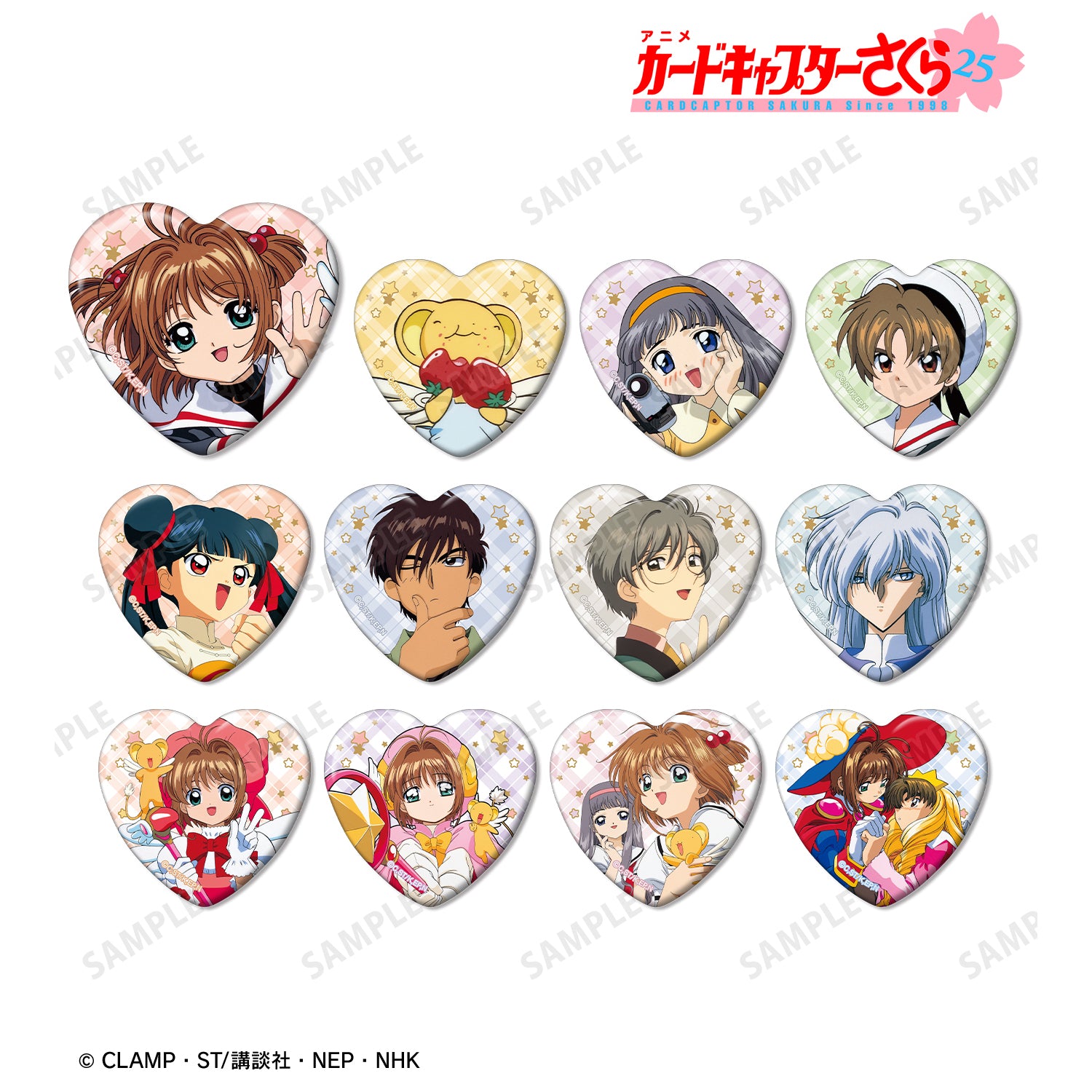 (1BOX=12)(Goods - Badge) TV Anime Card Captor Sakura Trading Heart-shaped Button Badge