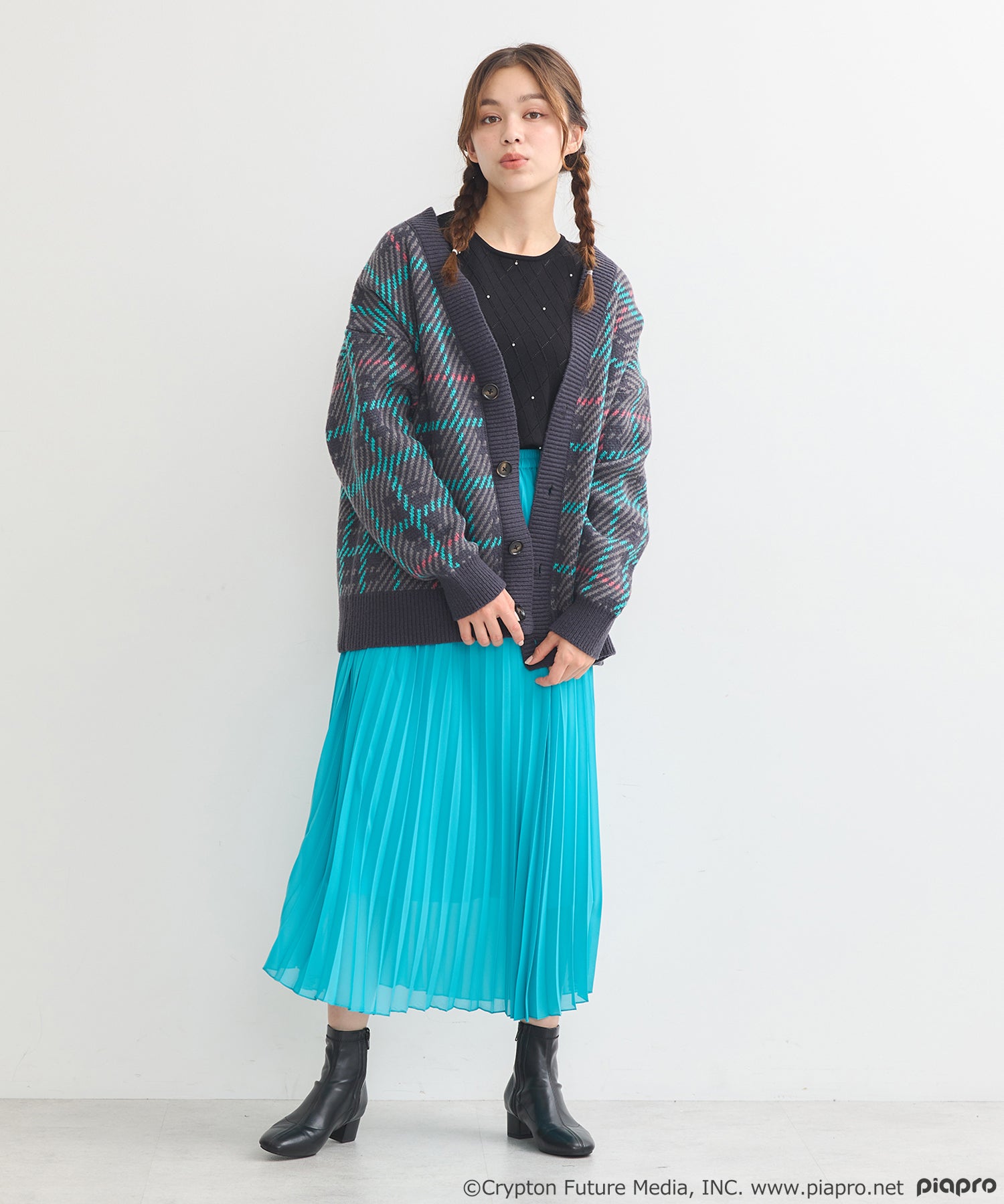 (Goods - Outerwear) Hatsune Miku & Kagamine Rin/Len Checkered Pattern Knit Cardigan [earth music&ecology Japan Label]