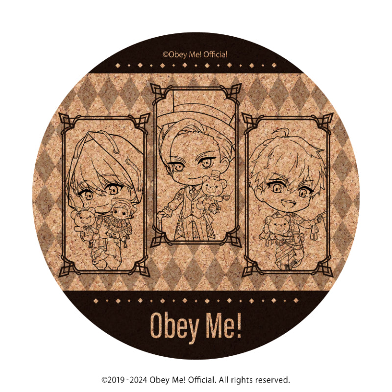 (Goods - Coaster) Obey Me! Cork Coaster 03 - Lucifer & Mammon & Leviathan Valentine Ver. (Chibi Art)