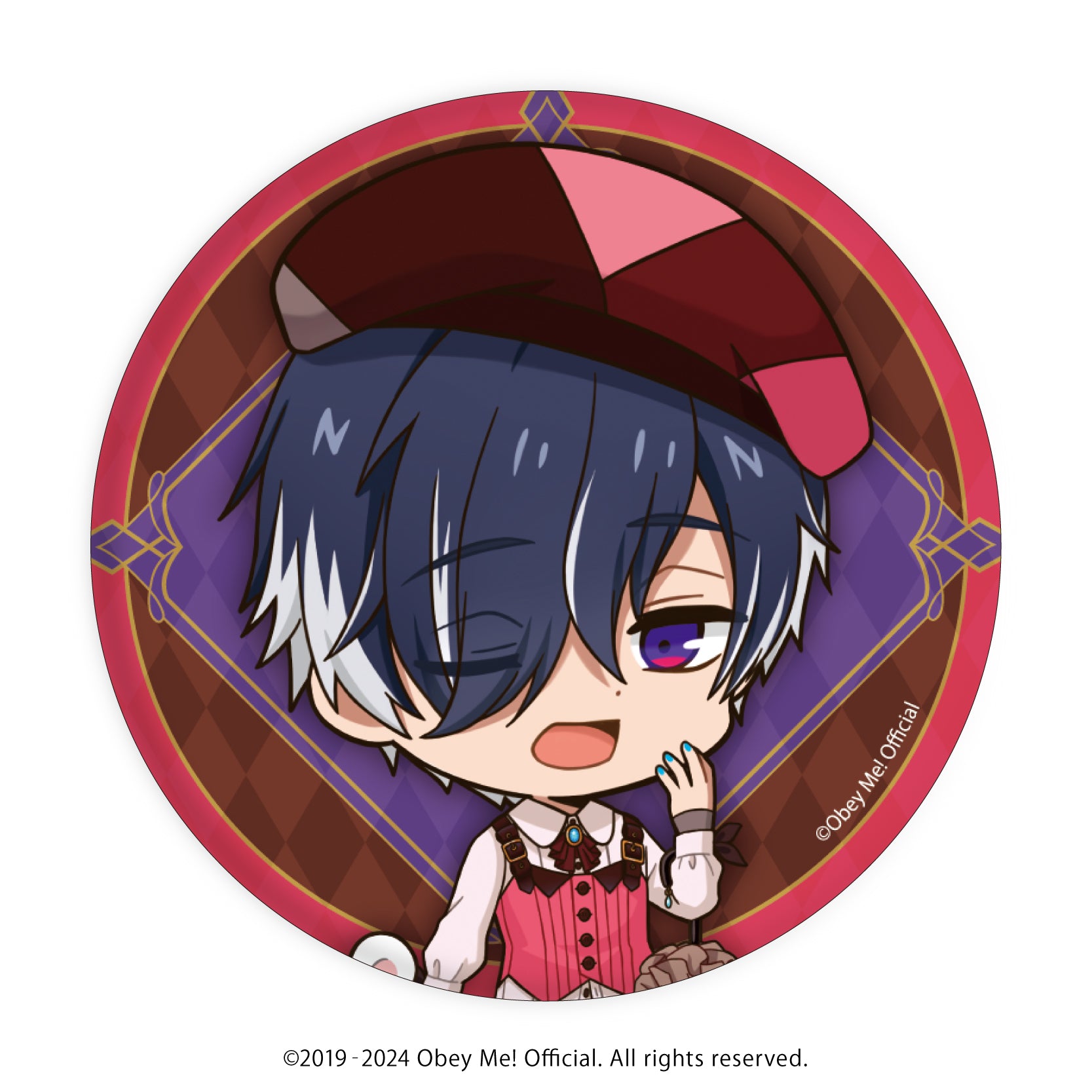 (1BOX=7)(Goods - Badge) Button Badge Obey Me! 10 - Valentine Ver. (Chibi Art)