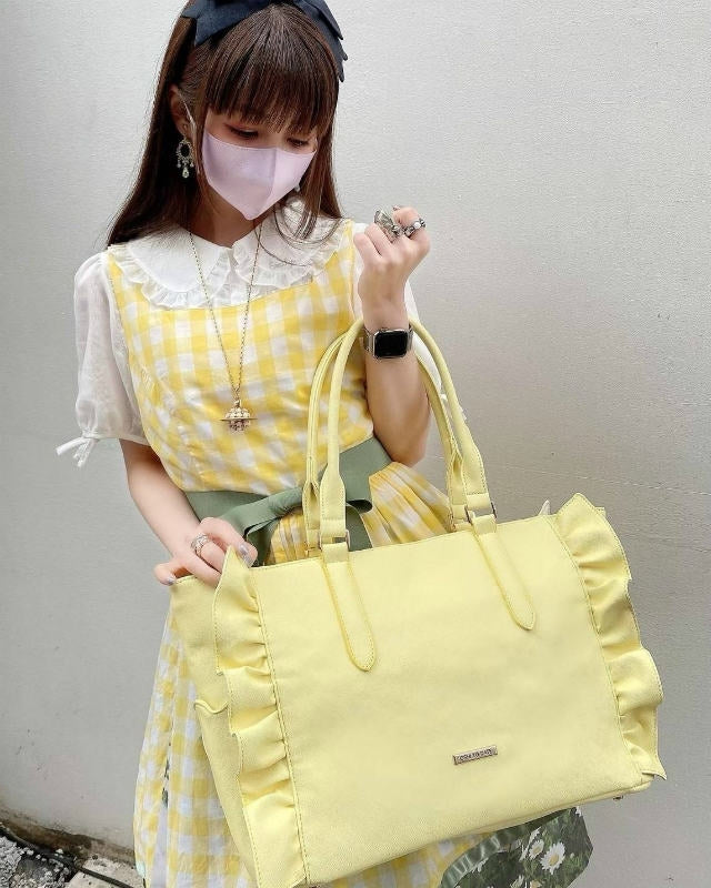 (Goods - Itabag) Luna Haruna x REA RARE Collab OSHI TO DATE (Date With Your Fave) Frilled Tote Bag Honey Citrus [REA RARE]