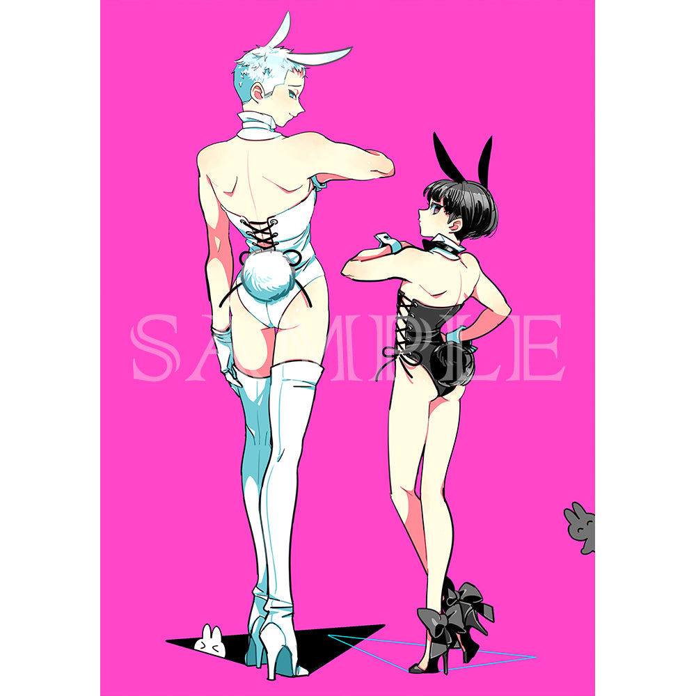 (Goods - High Resolution Print) Boys Gallery Kinako Chara-fine Furimuki Kuro Shiro Bunny A4 Size (Signed by the Artist) Animate International